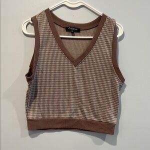 Brown and White Fitted Crop Tank Top
